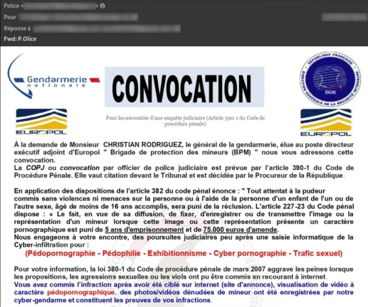 Exemple d’e-mail de phishing police