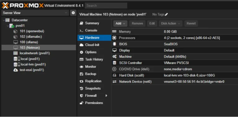 VMware ESXi virtual machine in your Proxmox VE Server inventory