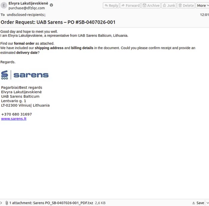 Phishing email used as the initial delivery vector