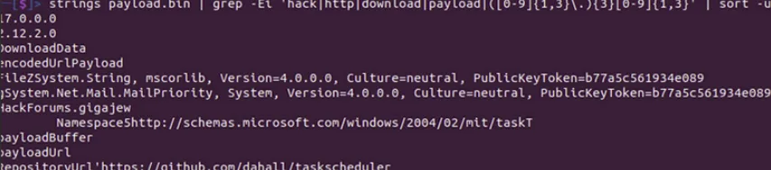 Strings indicating loader logic and secondary payload handling