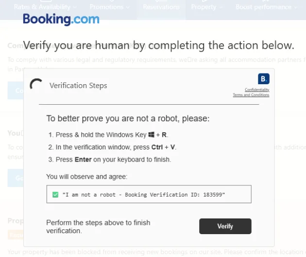 Verification prompt used for clipboard injection in phishing attack.