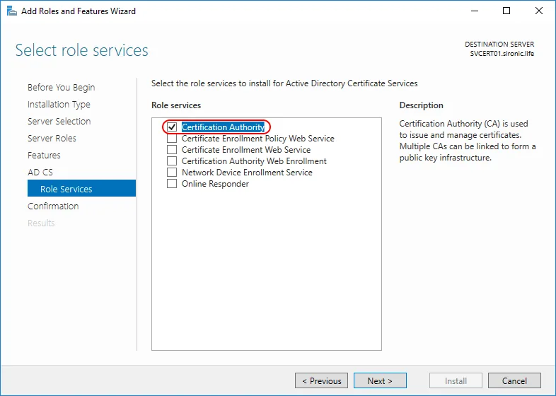 Install the Subordinate CA Role