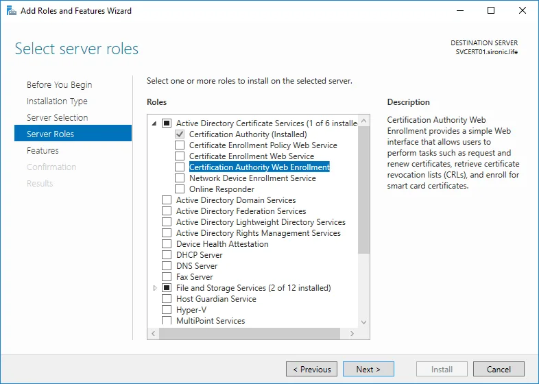 Install the Certification Authority Web Enrollment Feature