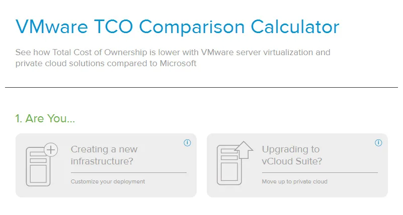 Calculating cost with the VMware online TCO tool