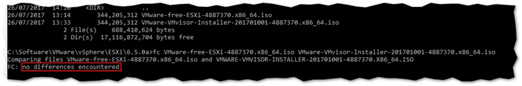 Figure 4 – Comparing 2 ESXi ISO files using a file comparison tool