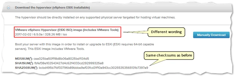 Figure 3 – ESXi ISO file download and license information page (from the eval page)
