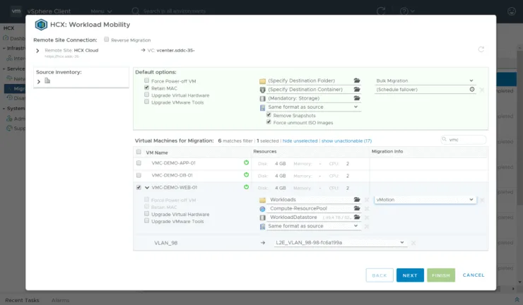 HCX Workload Mobility wizard