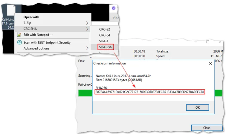Using 7-Zip’s CRC tool to verify the integrity of downloaded image