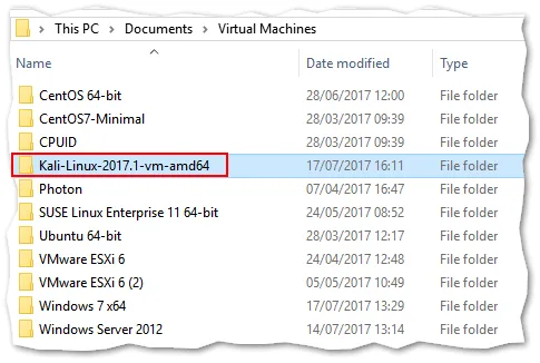 VMware Workstation VM folders on a Windows PC