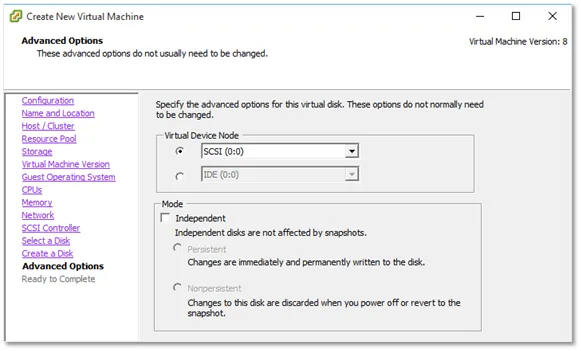 Creating the ESXi VMs step 17
