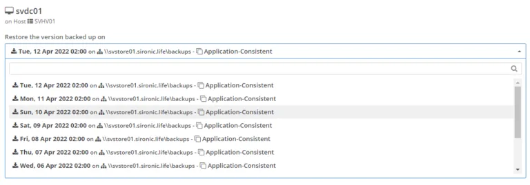 VM version to restore
