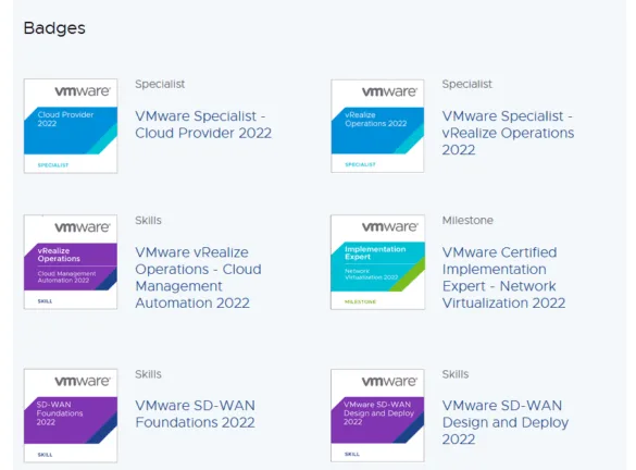 VMware badges are focused on a specific product to prove additional knowledge on top of vmware certification