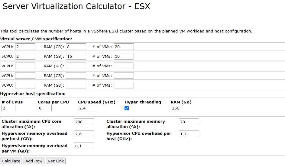 Virtualization Calculator