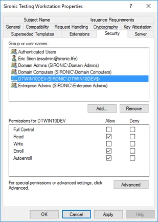 Security Settings for Certificate Templates