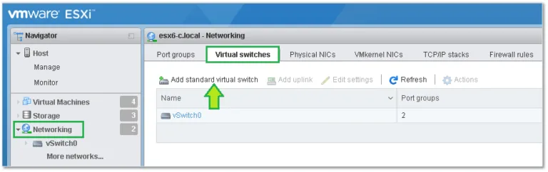 Figure 10 – Using the VMware Host Client to create a standard switch