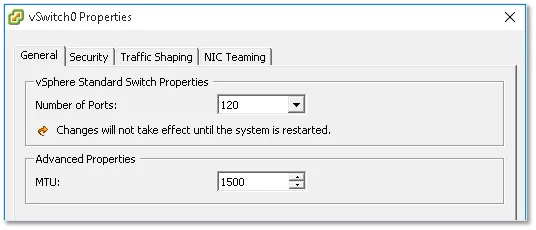 Figure 18 – General settings for a vSwitch