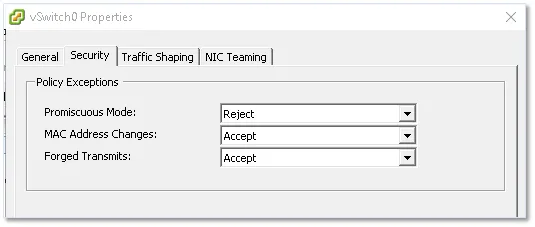 Figure 19 – Security settings for a vSwitch