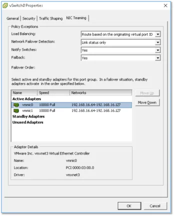 Figure 21 – Teaming and Failover vSwitch settings