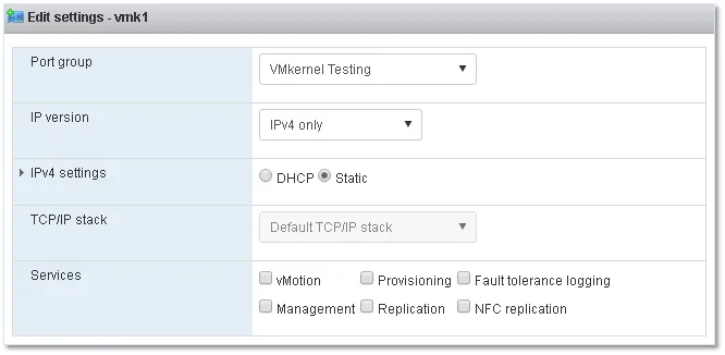 Figure 3 – Using the VMware Host Client on ESXi 6U2 to manage a VMkernel.