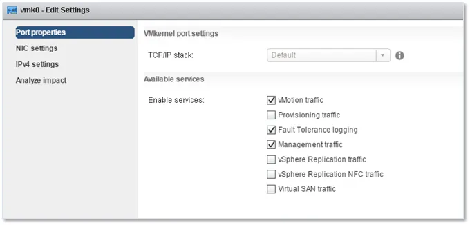 Figure 4 – Using the C# vSphere client to manage a VMkernel.
