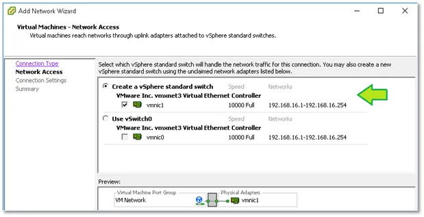 Figure 8 – Binding the virtual switch to a physical nic on the ESXi host (uplink)