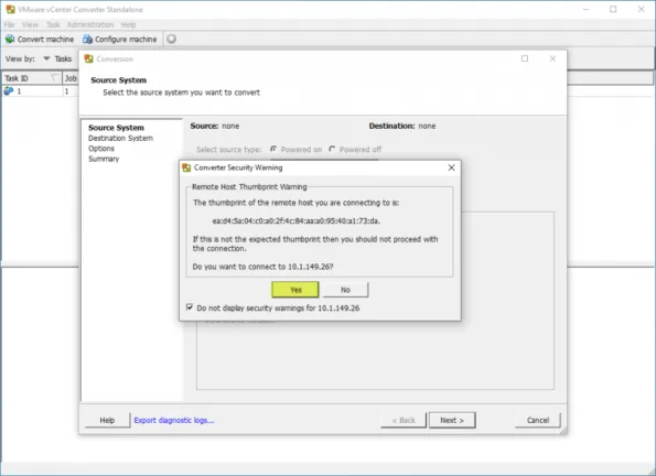 Accept the certificate warning for the remote Linux server