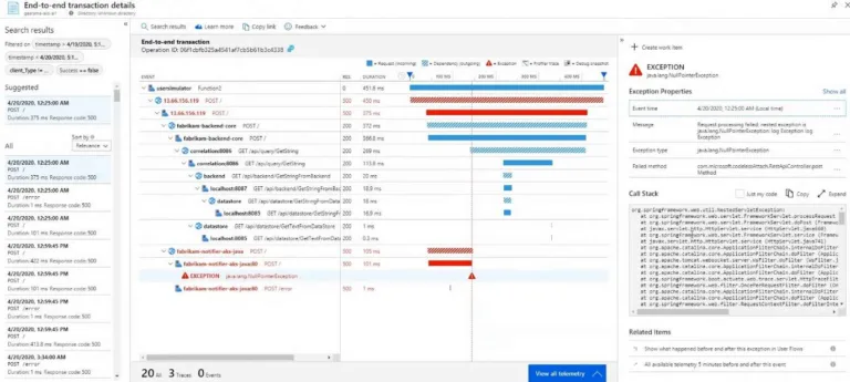 Azure Monitor Application Insights Transaction View (courtesy of Microsoft)