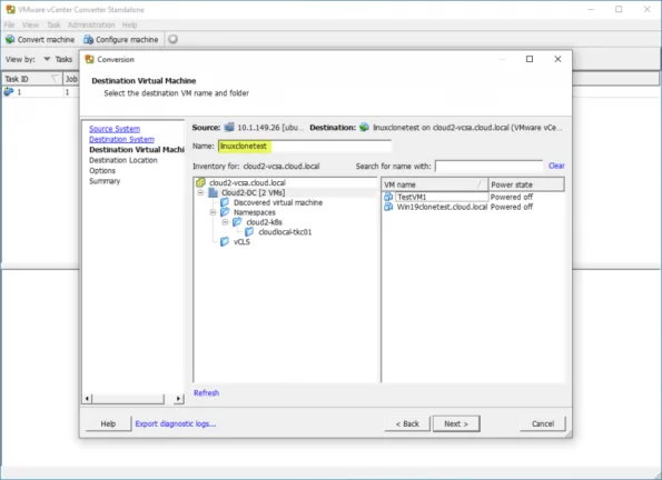 Choose the virtual machine name for the vSphere inventory