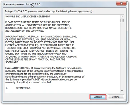 Click the Accept button on the EULA screen