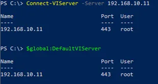 $DefaultVIServer contains information about the connected instance