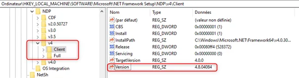Get the installed .Net version with the registry key