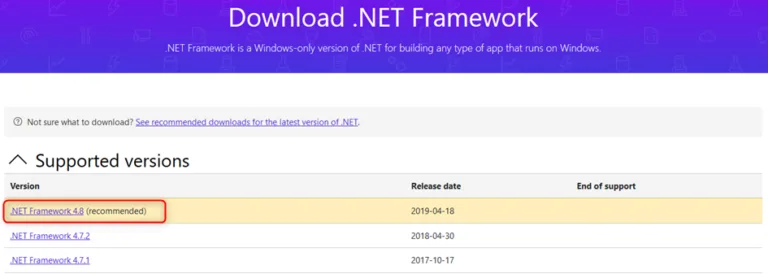 Download and install the latest .Net version online.
