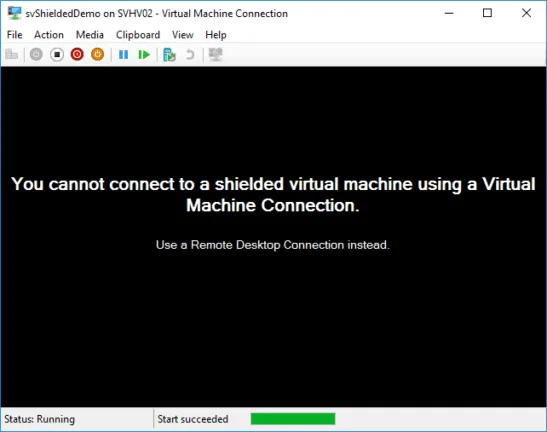 Malicious Hyper-V admin is not able to power shielded virtual machine on untrusted Hyper-V host