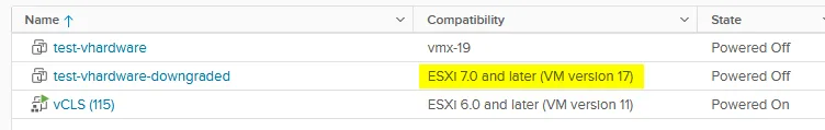 Once upgraded, the VM can be powered on.