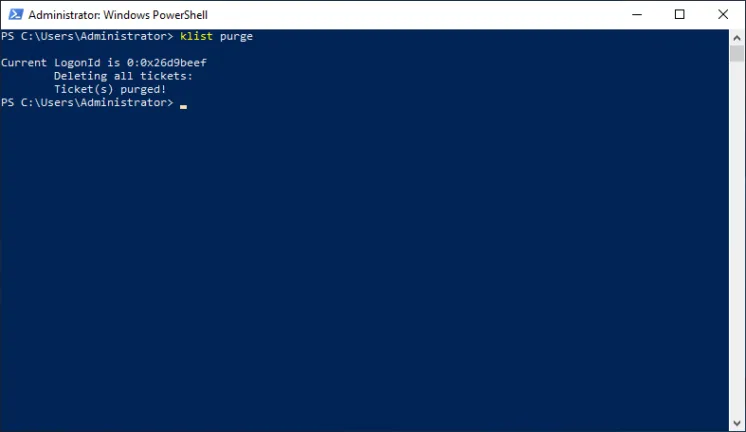 Purging Kerberos tickets using the klist purge command
