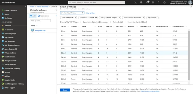 Figure 1 – Reviewing the numerous Azure VM sizes can be confusing!