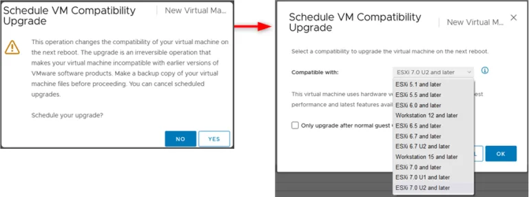 Schedule compatibility upgrade to have it run at the next power cycle.