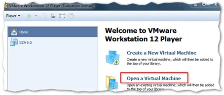Select the Open a Virtual Machine option in Player.