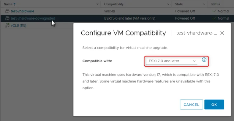 Select the correct compatibility level on the new level.