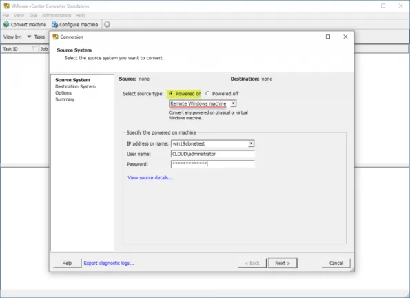 Selecting a remote Windows machine for cloning