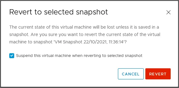 Figure 8 – Suspending the VM while reverting back from snapshot