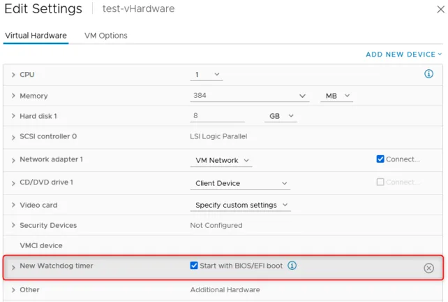 The Watchdog Timer can only be added on a vSphere 7 host.