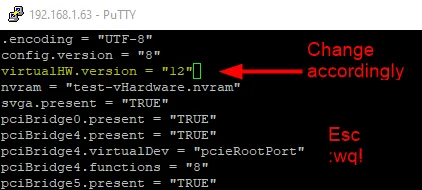 The virtualHW.version key controls the VM’s compatibility level.