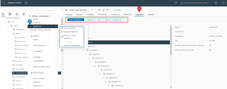Figure 1 – Two ways to carry out a snapshot related action on a VM