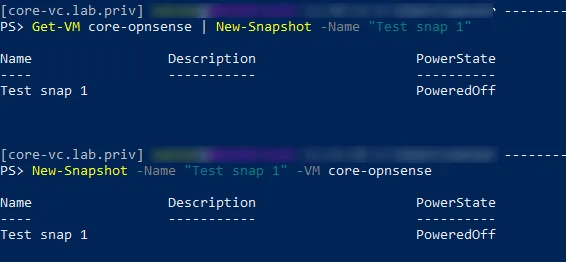 Figure 4 – Two ways to create snapshots with PowerCLI