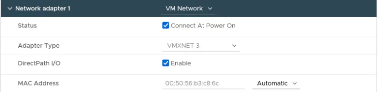 VMXNET3 network controllers