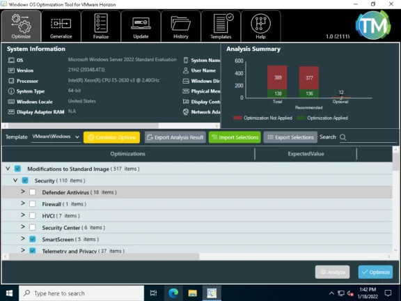 “VMware OS Optimization Tool is a great tool to optimize Windows Server 2022”