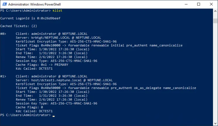 Viewing Kerberos tickets using klist