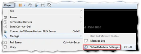 Virtual Machine Settings menu
