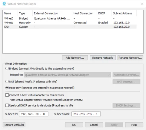 Workstation Pro Virtual Networks
